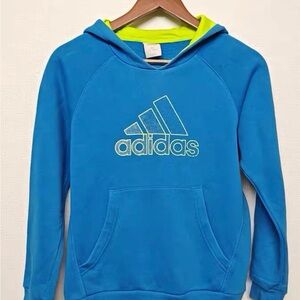 Adidas Kids Blue Hoodie with Neon Green Highlights